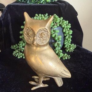 Large Vintage MCM Brass Standing Owl 6 inches Tall 1970s Rustic Home Decor